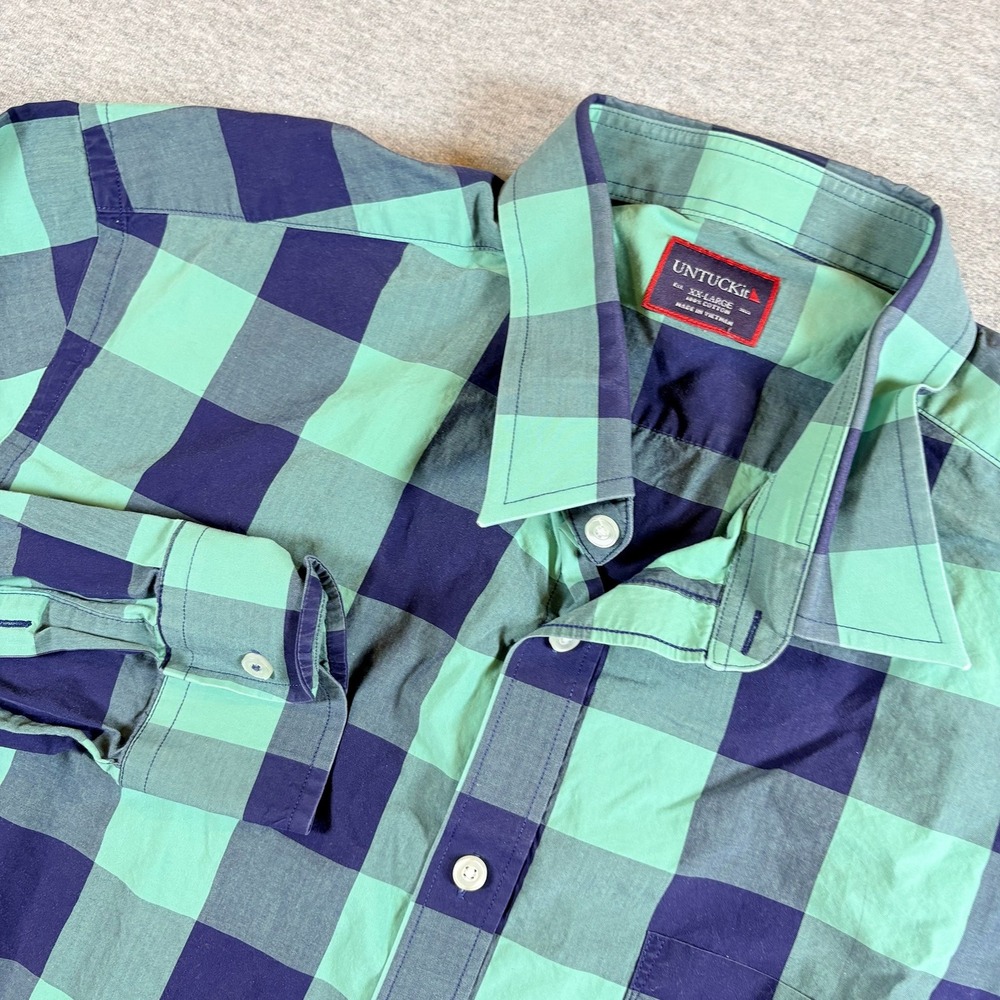 UNTUCKit Button Down Shirt Mens XXL Green Blue Buffalo Check Plaid Long Slv